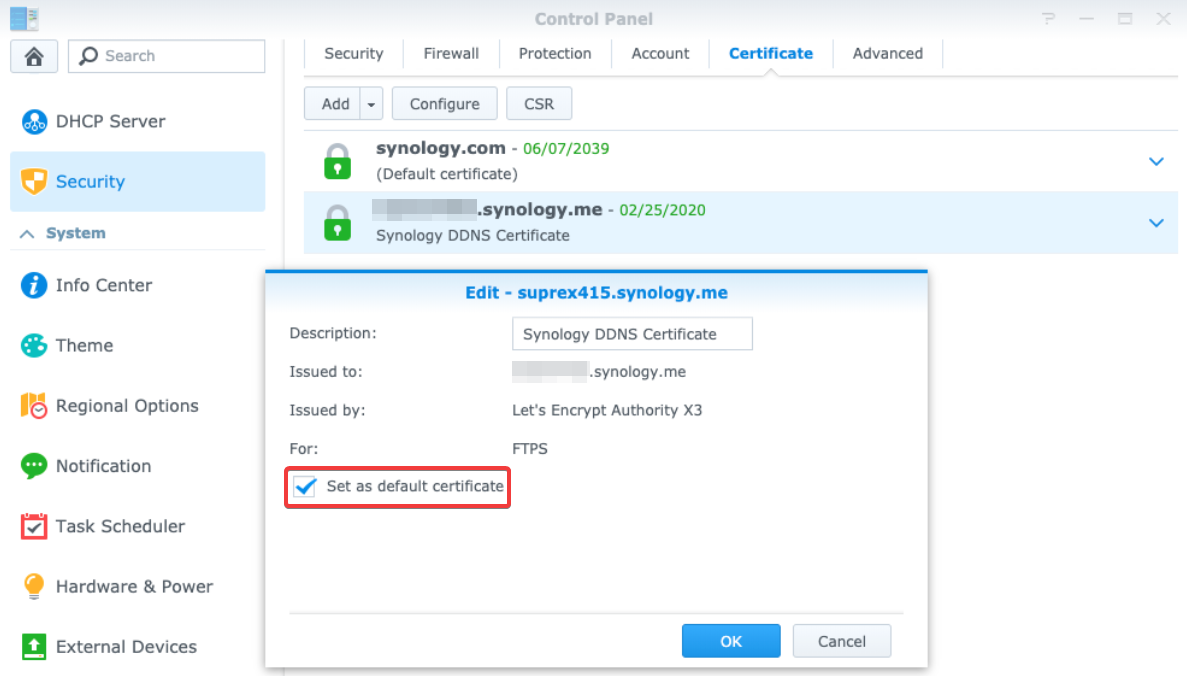 Why can t I delete my certificate? Synology thailand