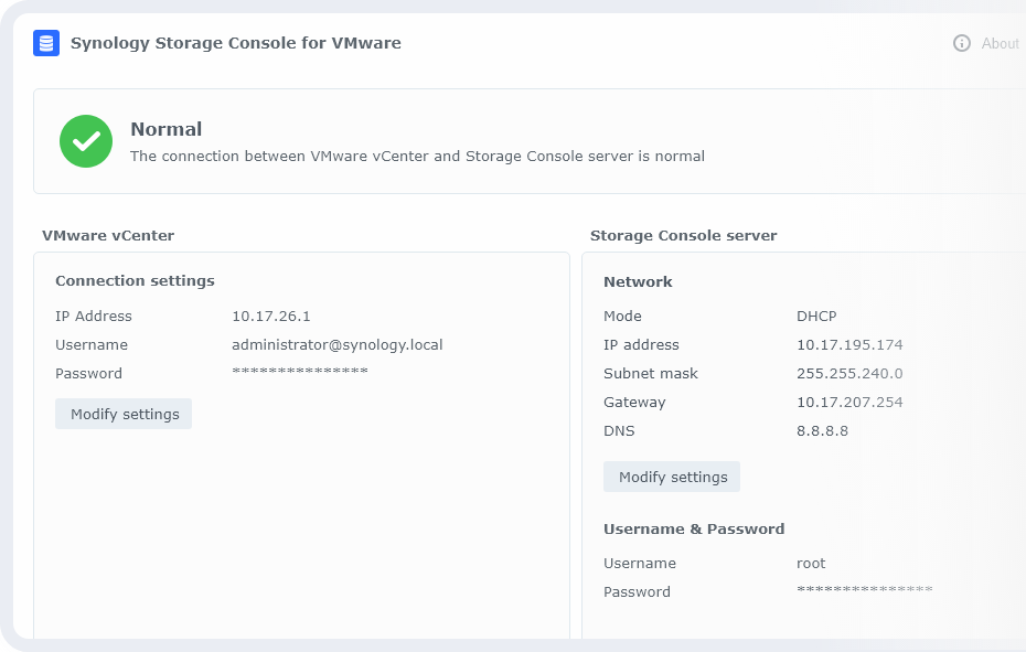 Management integration with Synology Storage Console