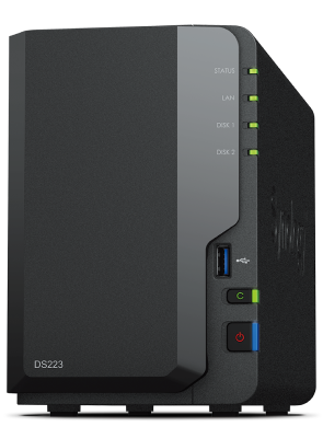 Synology DS223j 2-Bay Diskstation NAS (Realtek RTD1619B 4-Core 1.7 GHz 1GB  DDR4 Ram 1xRJ-45 1GbE LAN-Port)