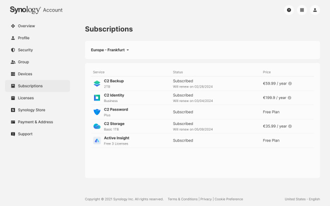 Synology cloud subscriptions